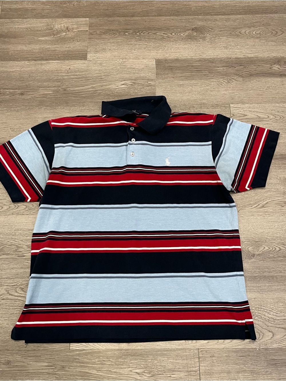 Ralph Lauren Striped Polo in Navy, Light Blue & Red